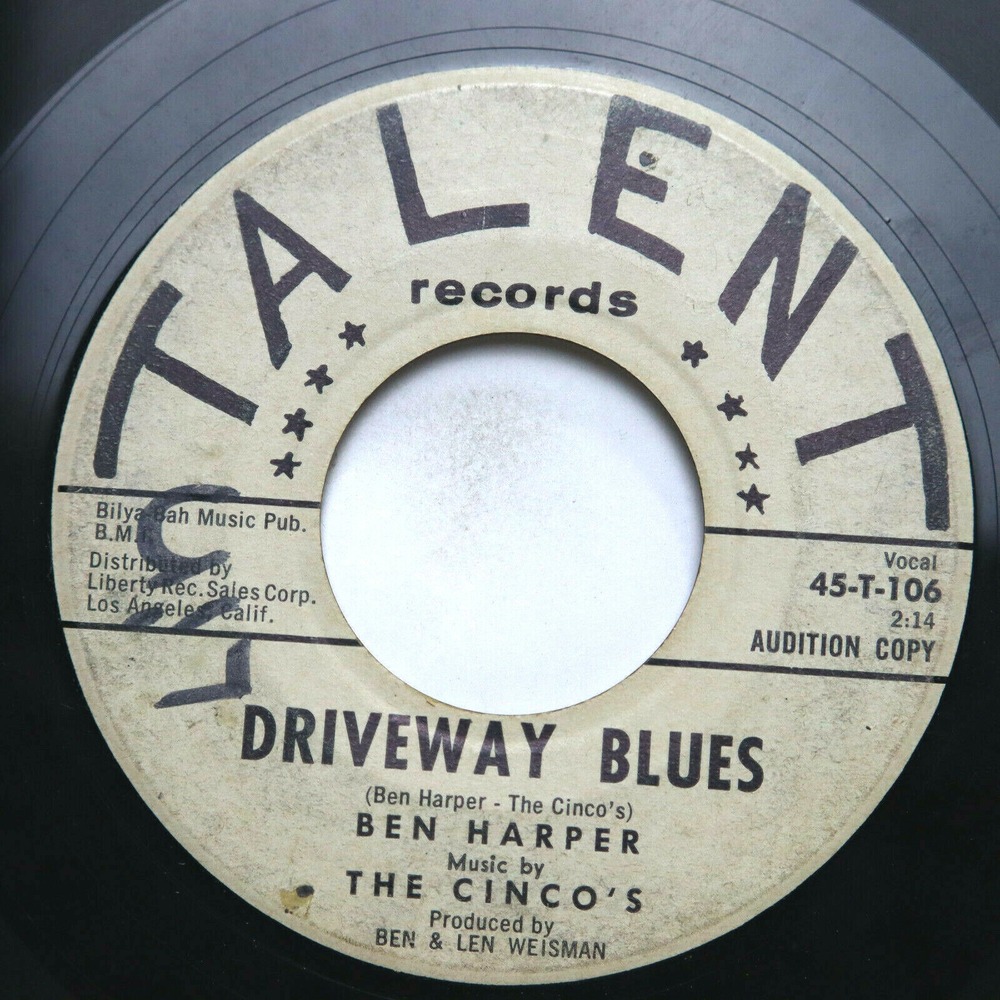 BEN HARPER - DRIVEWAY BLUES /‎ HERE COMES MY GAL - SOUL 45